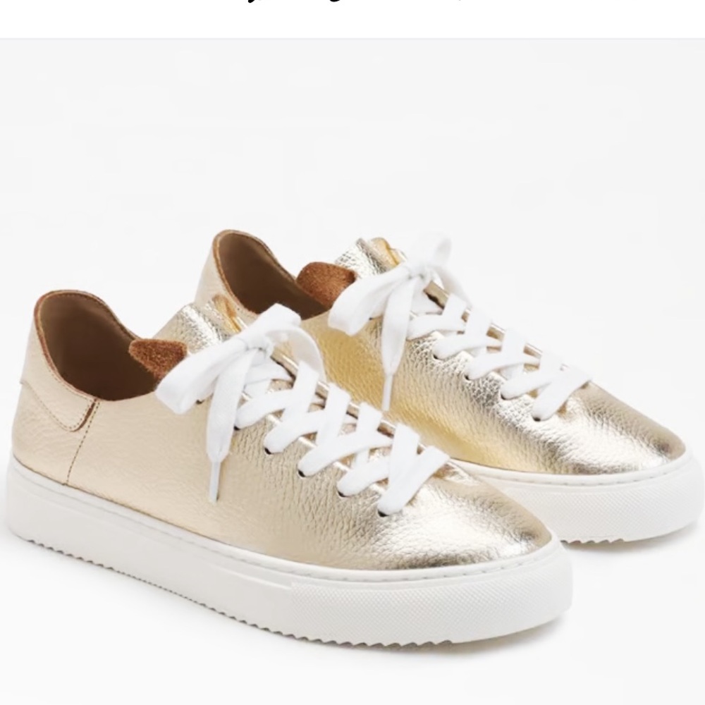 Sam Edelman Gold Metallic Leather Lace-Up Sneakers